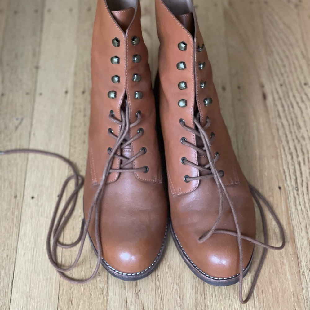 Madewell Lace Up Brown Leather Boots Size 10